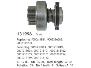 131996 (HC-Cargo) Бендикс стартераRenault Trafic 81-01 Fiat Ducato 94-02 Peugeot Boxer 94-02