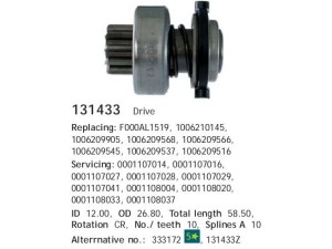 131433 (HC-Cargo) Бендикс стартераFord Escort 86-90 Ford Escort 80-86 Land Rover Discovery I 89-98