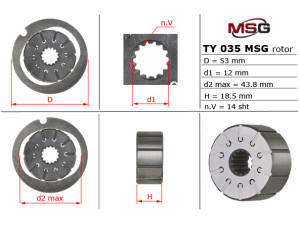 TY035ROTOR (MSG) Ротор, статор и пластины насоса ГУРToyota Land Cruiser 200 07-21 Toyota Land Cruiser Prado 150 09- Lexus LX470 98-07