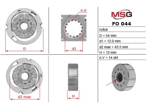 FO044ROTOR (MSG) Ротор, статор и пластины насоса ГУРRenault Trafic 00-14 Fiat Doblo 00-09 BMW 3 E46 99-05