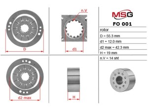 FO001ROTOR (MSG) Ротор, статор и пластины насоса ГУРMazda 2 03-07 Dodge Ram 01-08 Ford Fiesta 02-09