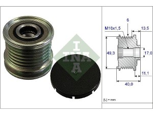 535016610 (INA) Шкив демпферный генератораPeugeot Partner 08- Citroen Berlingo 08-18 Mini Hatch R56 07-14