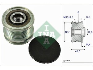 535016810 (INA) Шків демпферний генератораMercedes-Benz C-Class W204 07-14 Mercedes-Benz Sprinter 906 06-18 Jeep Compass 06-16