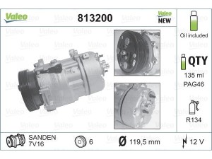 813200 (VALEO) Компрессор кондиционераVW Golf V 03-09 Audi A3 96-03 Skoda Octavia Tour 96-10