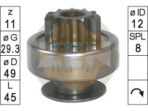 ZN1758 (ZEN) Бендикс стартераPeugeot Partner 08- Peugeot Expert 07-16 Citroen Berlingo 08-18