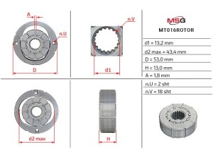 MT016ROTOR (MSG) Ротор, статор і пластини насоса ГУРPeugeot 4007 07-12 Mitsubishi Lancer IX 03-11 Citroen C-Crosser 07-12