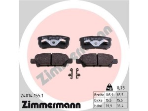 24014.155.1 (ZIMMERMANN) Колодки тормозные дисковые задниеMitsubishi Lancer X 07- Jeep Compass 06-16 Dodge Caliber 06-12