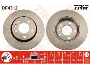 DF4312 (TRW) Диск тормозной задний вентилируемыйVW Transporter T6 16- VW Transporter T5 03-15