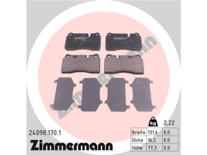 24098.170.1 (ZIMMERMANN) Колодки тормозные дисковые передние комплектVW Touareg 10-18 Audi A3 03-12 SEAT Leon 12-20