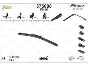 575008 (VALEO) Щітка склоочисника передня безкаркасна 600 ммAudi A6 11-18 Toyota RAV4 05-13 Renault Megane III 09-16