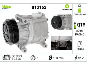 813152 (VALEO) Компресор кондиціонераFiat Punto 03-10 Fiat Doblo 00-09 Lancia Ypsilon 03-11