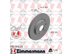 590.2814.20 (ZIMMERMANN) Диск гальмівний переднійToyota Auris E150 06-12 Toyota Corolla 13-18