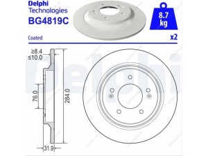 BG4819C (DELPHI) Диск тормозной D284Hyundai Creta 20- Hyundai Sonata LF 14-20 Kia Optima 10-16