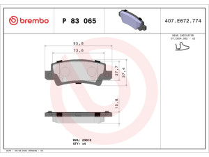 P 83 065 (BREMBO) Колодки тормозные дисковые задниеToyota Corolla 02-07